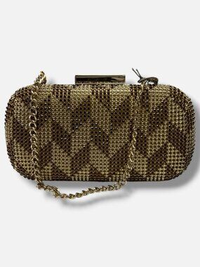 Whiting & Davis Women's Gold Chevron Metal Mesh Box Clutch Bag